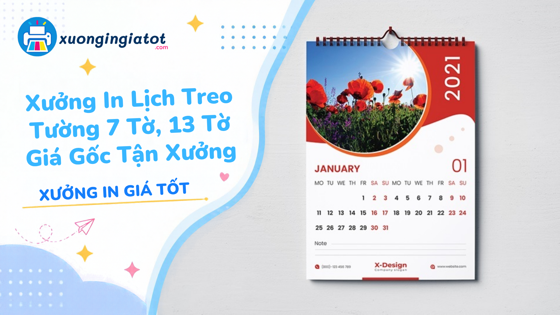 Xưởng In Lịch Treo Tường 7 Tờ, 13 Tờ Giá Gốc Tận Xưởng